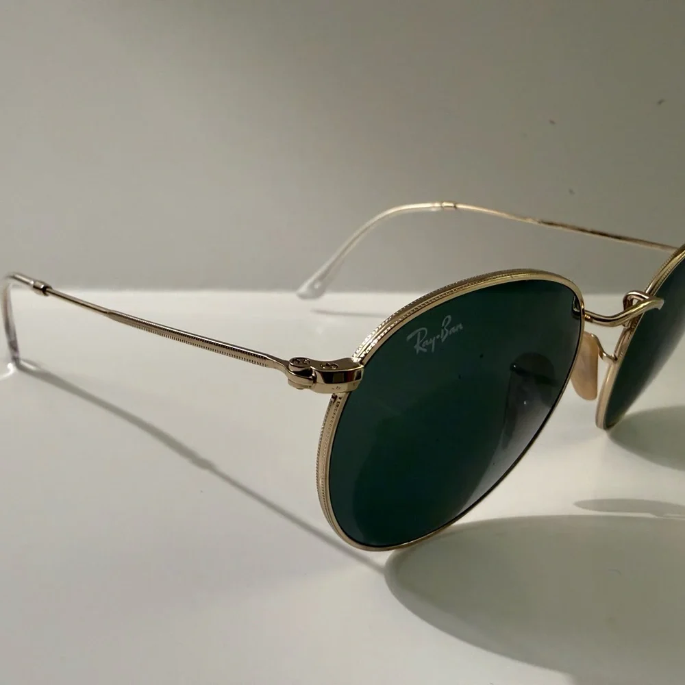 Ray-Ban Gold and Green Roundmetal Sunglasses Unisex